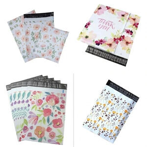 60 poly bag mailers shipping floral thank you variety print self seal 10x13”